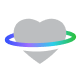 A gray heart shape with a colorful ring orbiting it, displaying a gradient from green to blue to purple. Below the heart, a smaller gray triangle is visible.