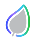 A simple icon of a leaf with a gray interior and a gradient outline transitioning from blue to green.