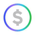 Gray dollar sign inside a gradient circle with blue and green hues.