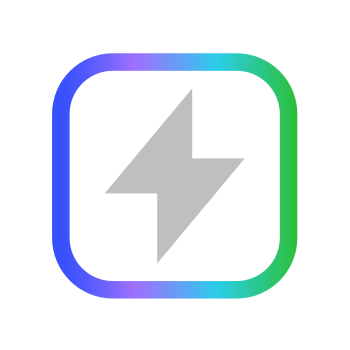 Icon of a gray lightning bolt inside a square with a gradient border from blue to green.