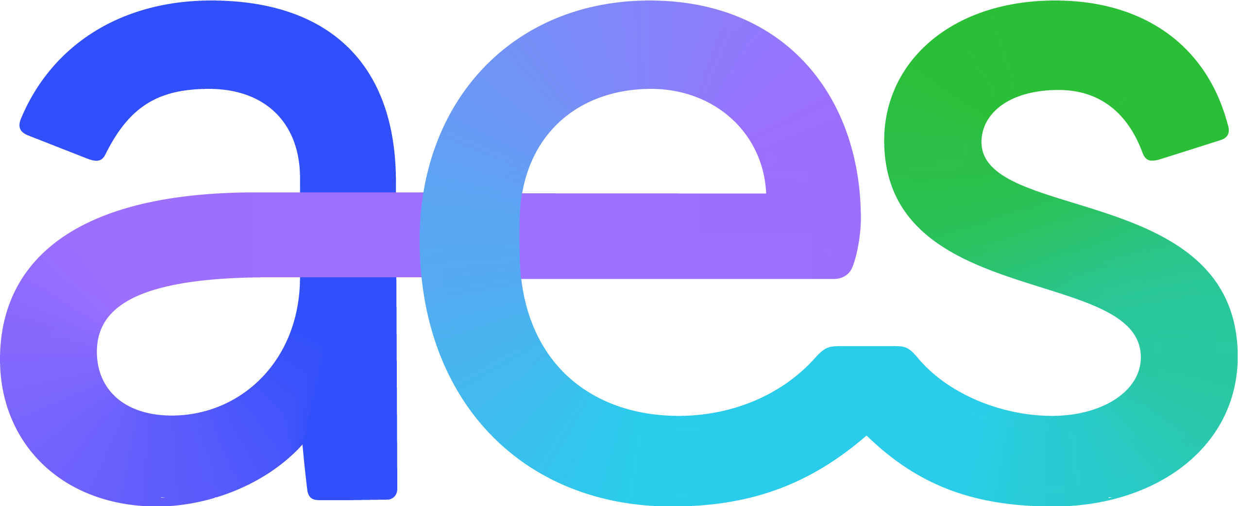 Colorful logo with lowercase letters 'aes' in blue, purple, and green gradient.