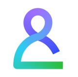 Abstract outline of a person in gradient colors transitioning from purple and blue at the top to green at the bottom, on a transparent background.