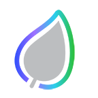 Gray leaf icon with a gradient background of blue, purple, and green.