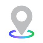 Gray location pin icon with a colored circular base in blue and green gradient.