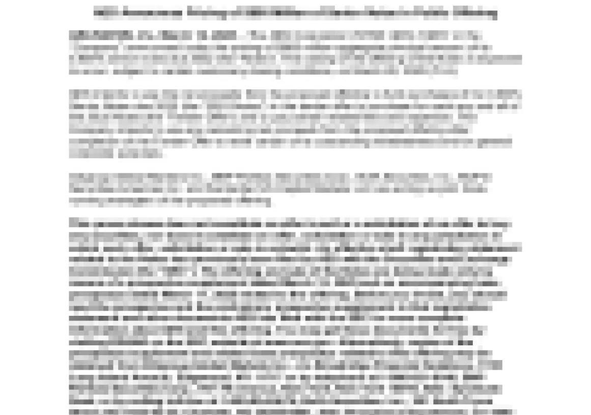 A press release document from AES titled 'AES Announces Pricing of 300 Million of Senior Notes in Public Offering.' The text details the pricing and terms of the senior notes offering, including interest rate and maturity date. The document includes contact information and a logo of AES at the top right corner.