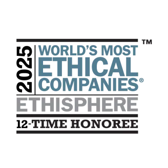 Logo for 2025 World's Most Ethical Companies by Ethisphere. AES is a 12-time honoree.
