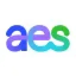 Logo with lowercase letters 'aes' in gradient colors from blue to green.