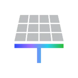 Illustration of a stylized solar panel with a grid of grey squares and a gradient line beneath.