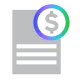 Icon of a document with lines representing text and a dollar sign in a circle at the top right corner.
