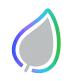 A gray leaf icon with a gradient outline transitioning from blue to green.