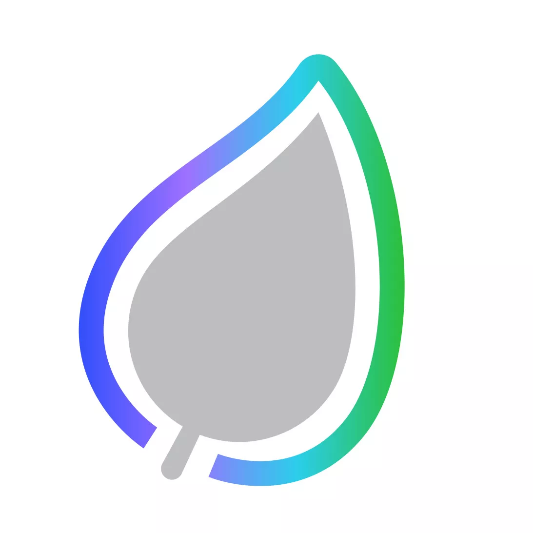 Illustration of a leaf with a gradient outline in blue, purple, and green on a white background.