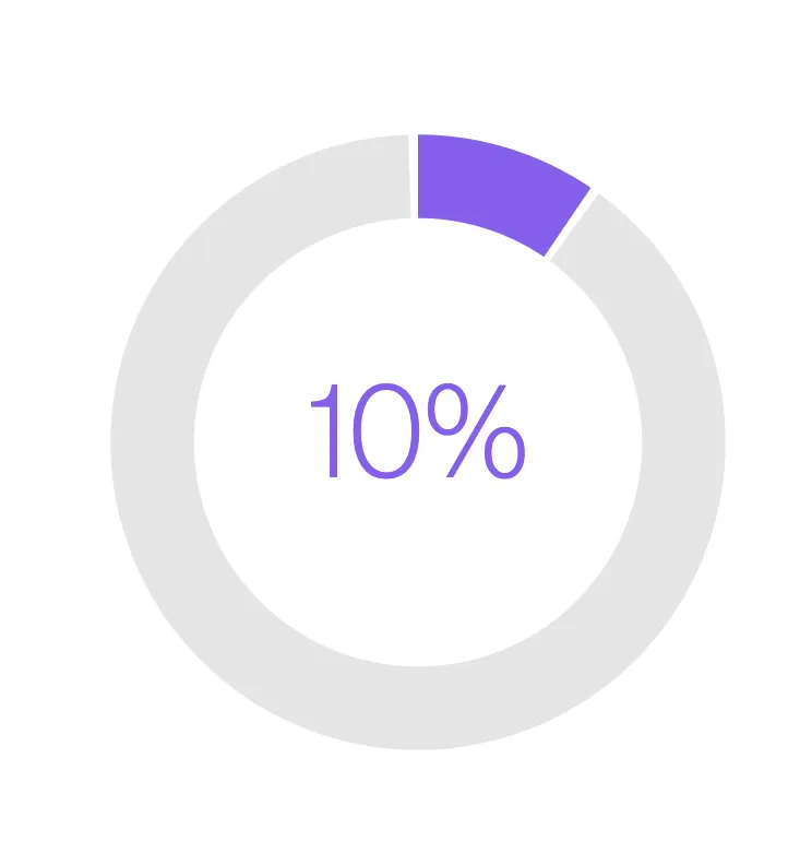 A circular progress chart showing 10 percent completion with a purple segment.