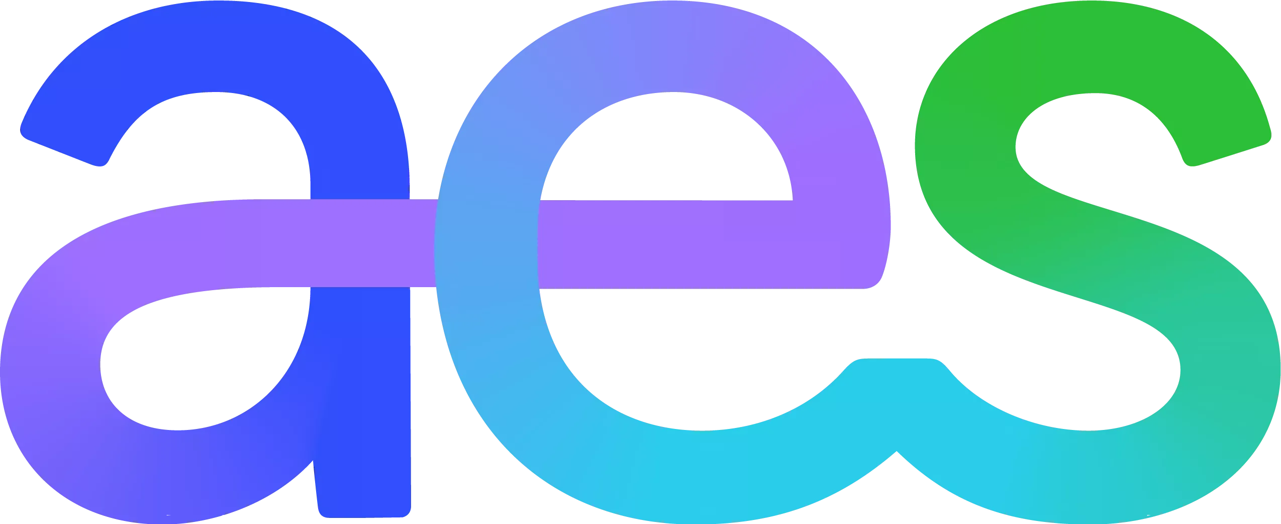 Stylized letters 'aes' in gradient colors on a black background. The 'a' is blue, the 'e' is purple, and the 's' is green.
