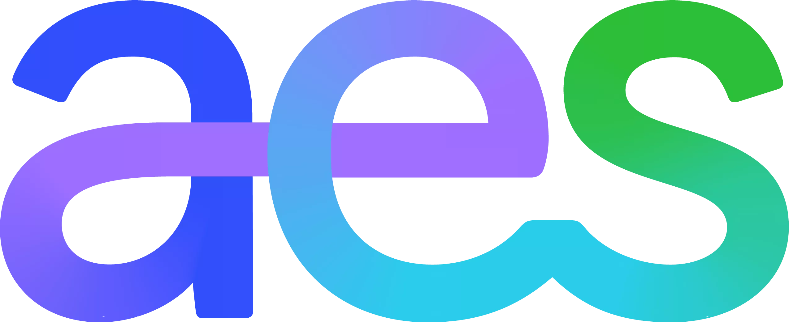Colorful logo with lowercase letters 'aes' in blue, purple, and green gradient.