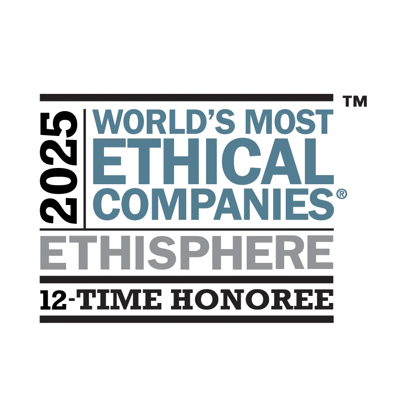 Logo for 2025 World's Most Ethical Companies by Ethisphere. AES is a 12-time honoree.