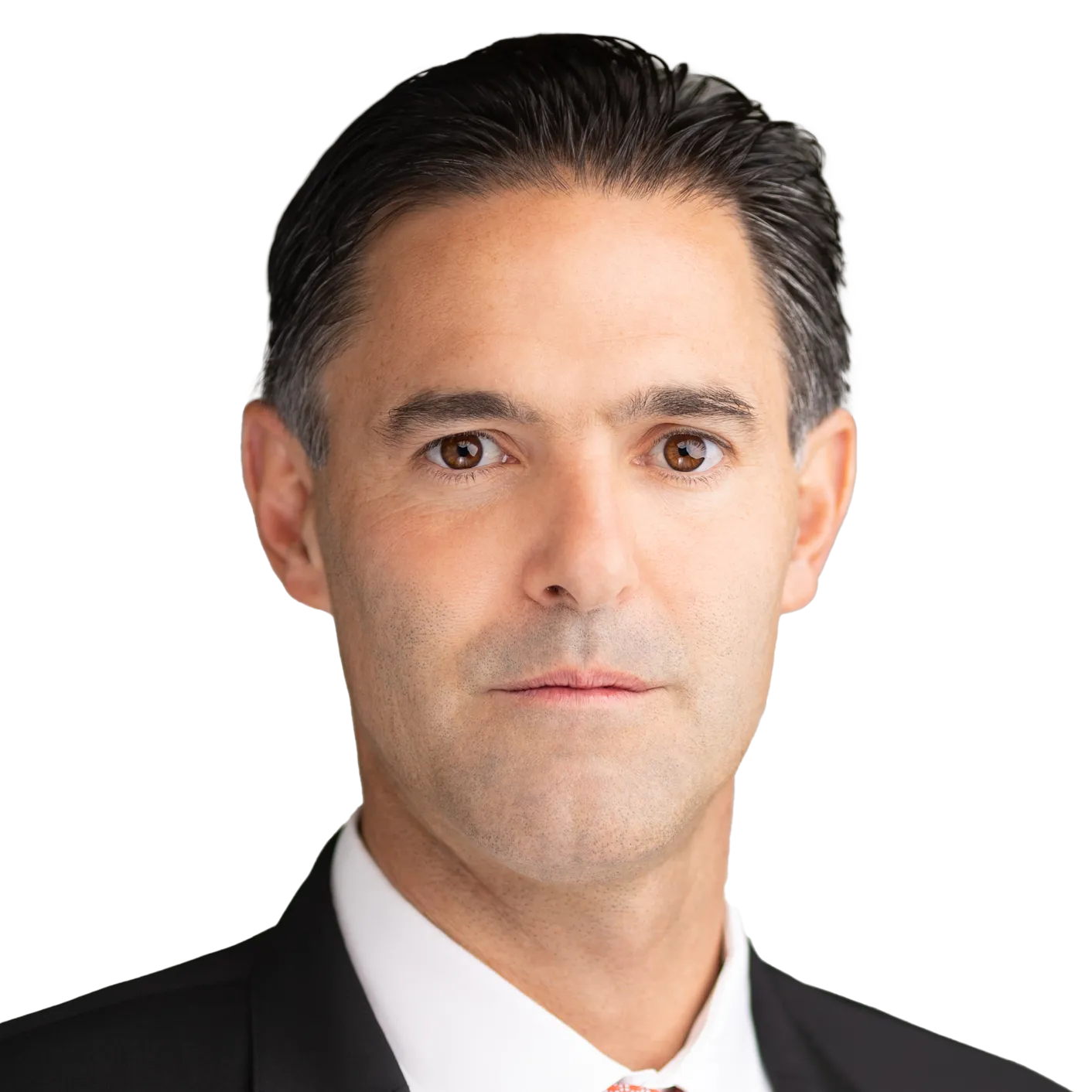Portrait of Ricardo Manuel Falu in a suit with short dark hair, looking directly at the camera against a gray background.