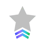 A gray star icon with two chevron stripes below it, one in blue and one in green, on a transparent background.