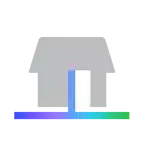 Simple house icon with a gray roof and a blue-to-green gradient base, featuring a white door in the center.