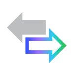 Image of two arrows. The left arrow is gray and points left. The right arrow is blue and green with a gradient and points right.