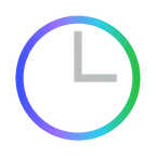 Minimalist clock icon with a gradient outline and simple hands.