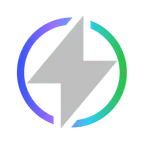 Gray lightning bolt inside a circular gradient ring transitioning from blue to green.