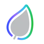 A stylized gray leaf icon with a gradient outline transitioning from blue to green.