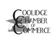 Logo of Coolidge Chamber of Commerce featuring stylized letters 'C' and a graduation cap in the background.