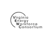 Logo of Virginia Energy Workforce Consortium with the acronym VEWC. The letters are arranged vertically with a curved line partially encircling the text.