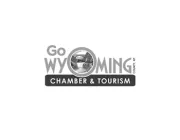 Logo for Go Wyoming Chamber & Tourism featuring the word 'WYOMING' with an image of a waterfall inside the letter 'O'.