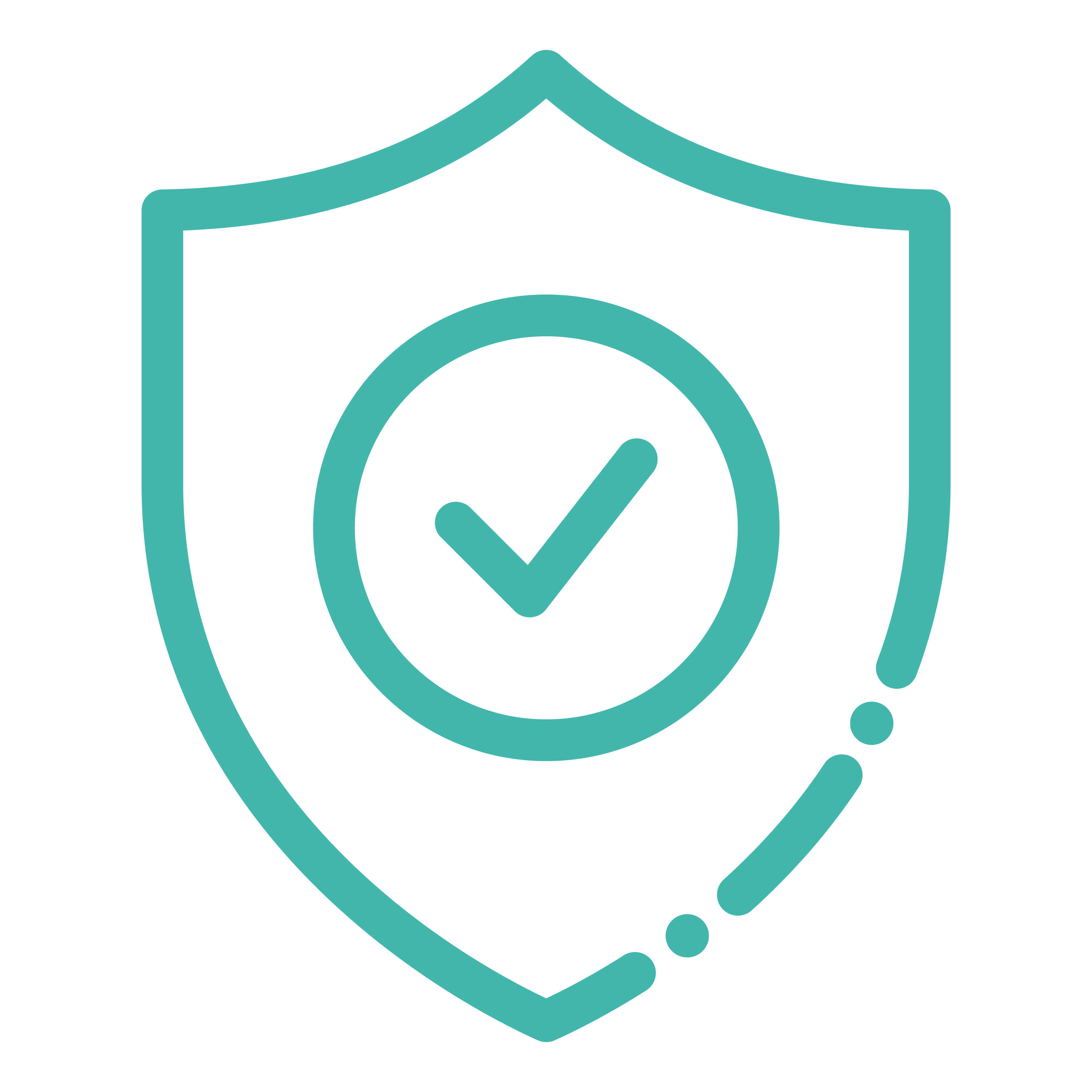 Teal shield icon with a checkmark inside, symbolizing security and protection.